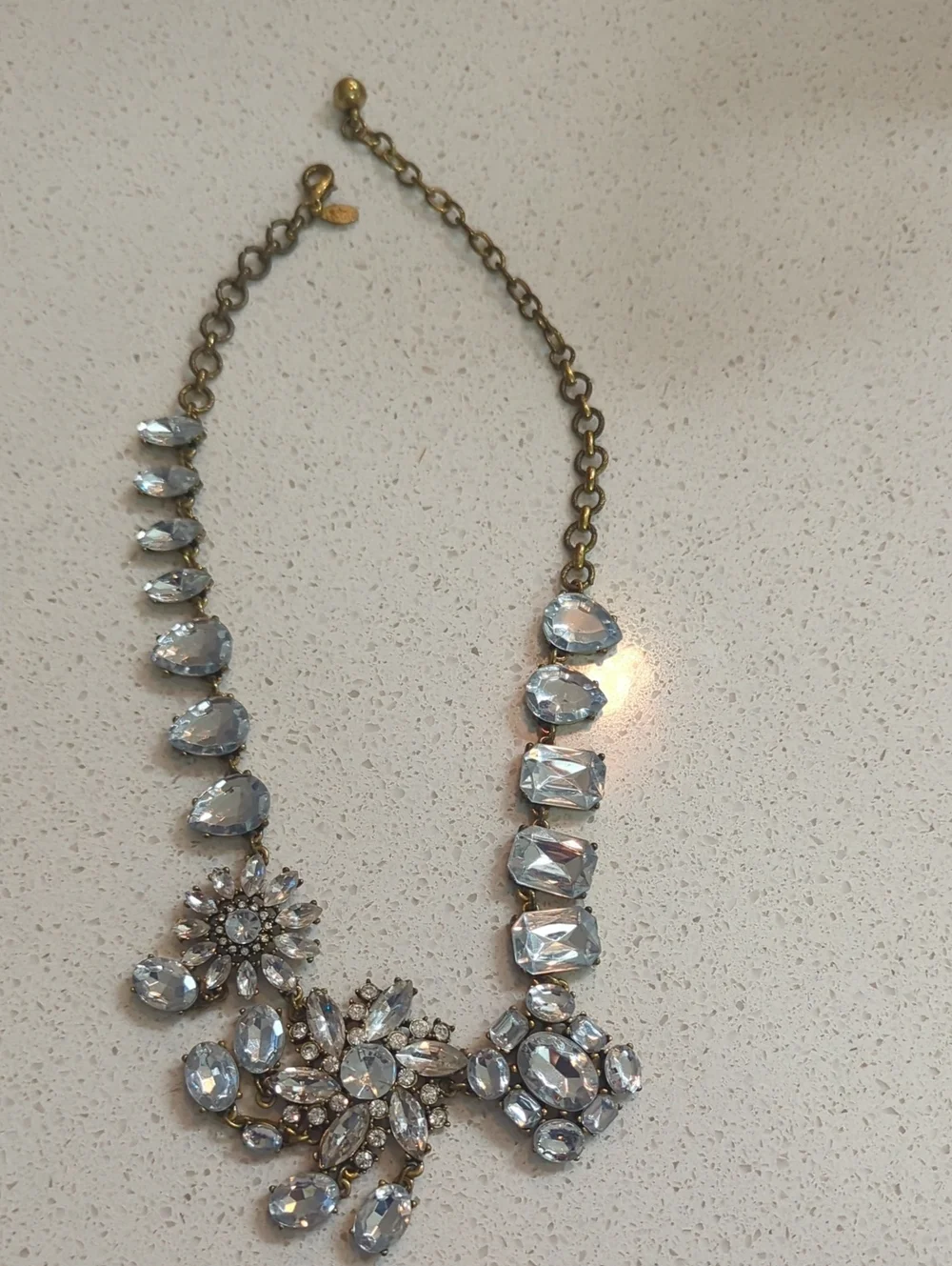 Source Unknown Gold-Tone Clear Crystal Floral Statement Necklace